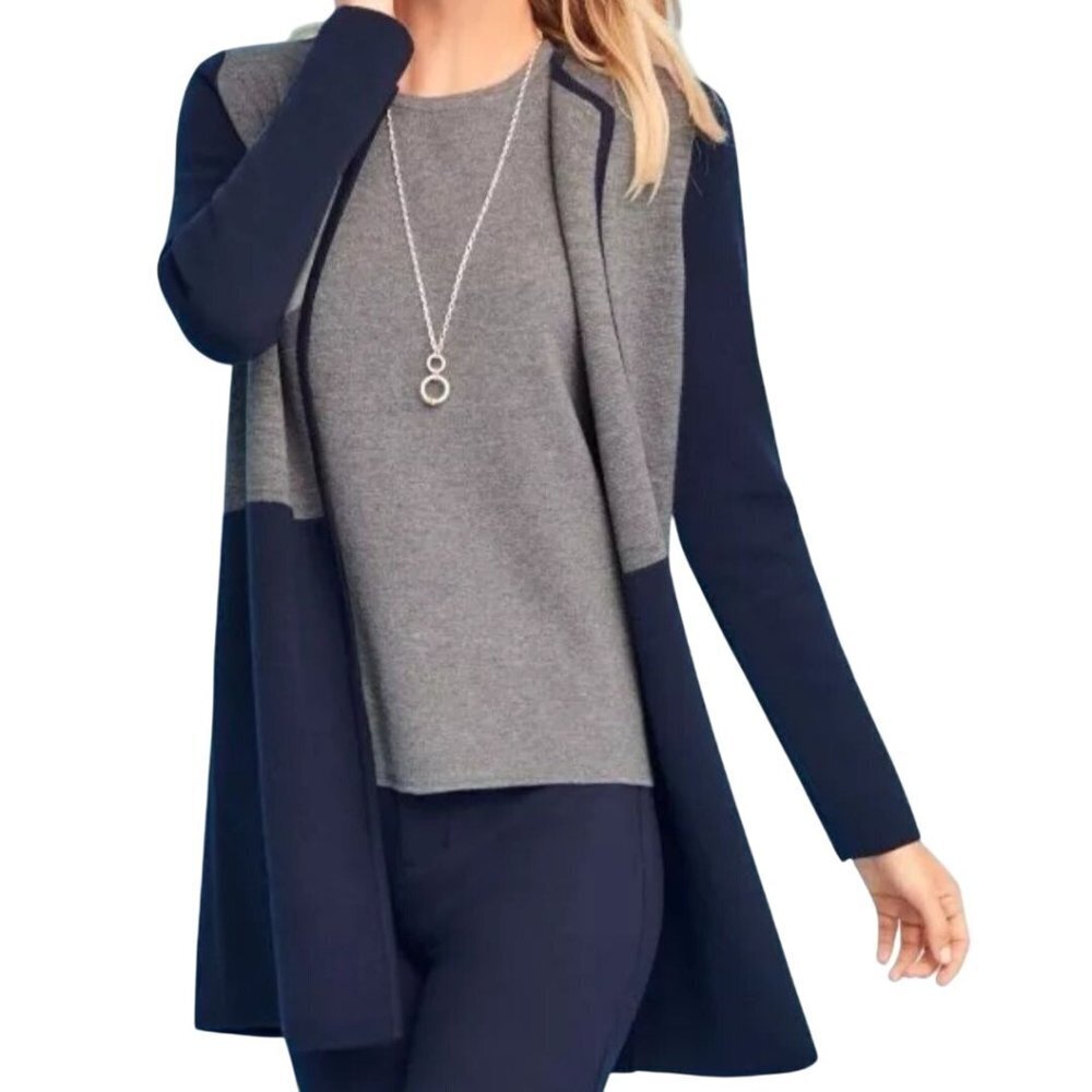 Talbots Merino Wool Color Block Long Line Open Fr… - image 5